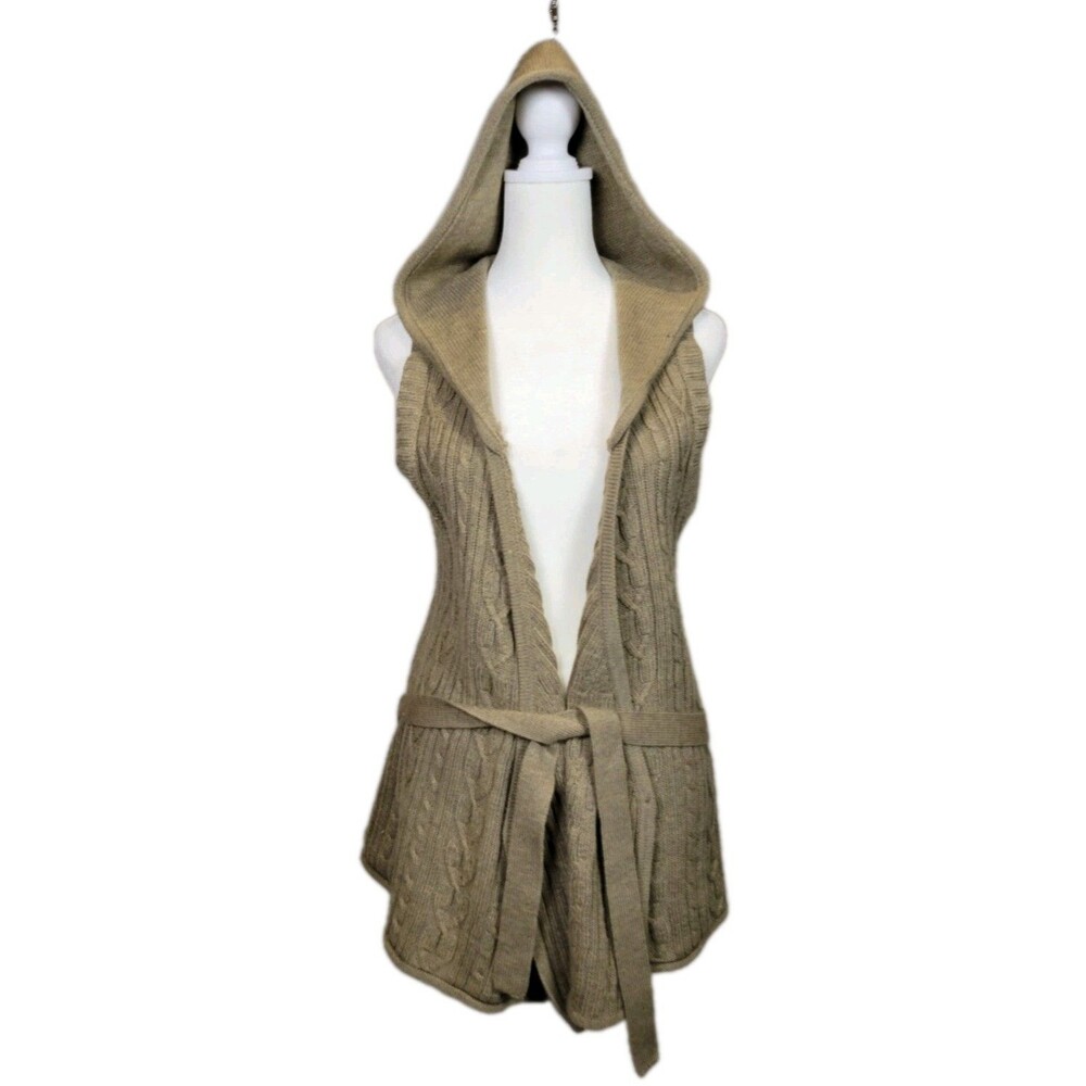 Mossimo Sleeveless Hooded Cardigan Sweater Vest Juniors Large Brown Preppy